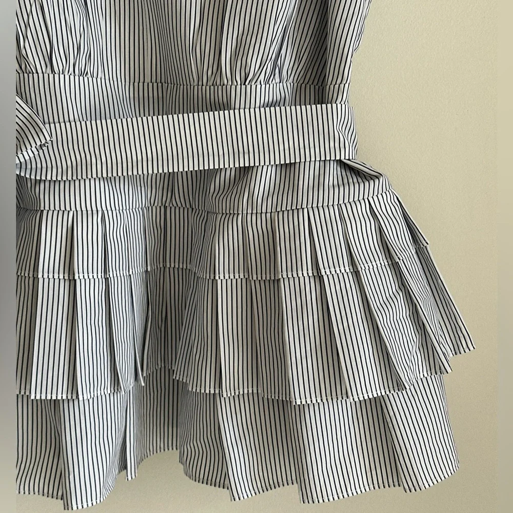 MARNI Striped Pleated Peplum Belted Cotton Top — IT 42 (US 6–8) - Picture 3 of 12